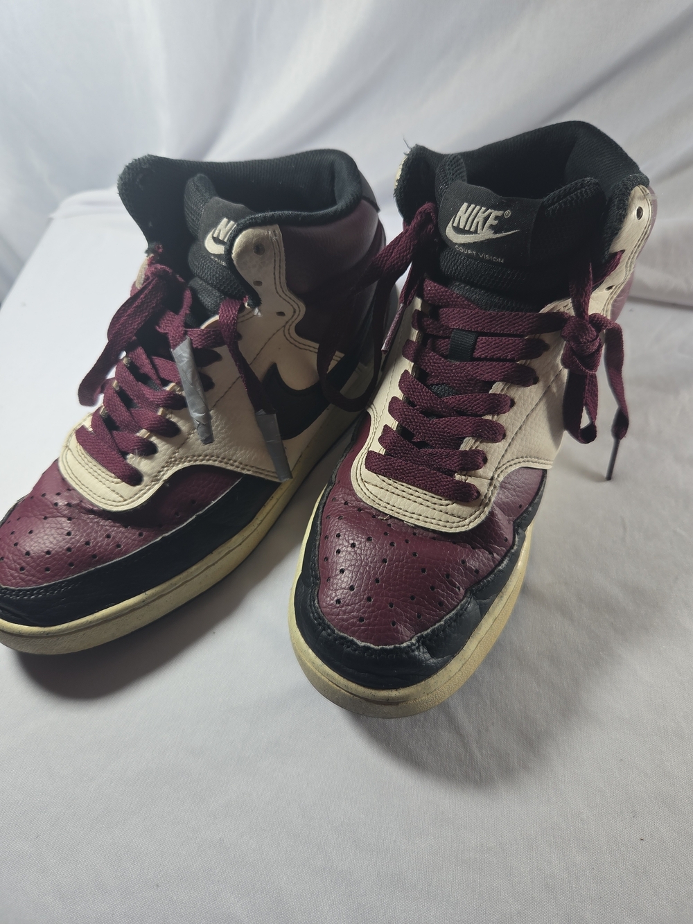 Nike High Top Sneakers in Burgundy, Black & Cream - Picture 9 of 9